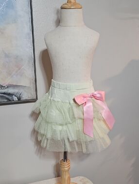 3 for $10 ✨ Haute Baby Mint Green Sparkle Tutu Skort Size 6X Pink Bow